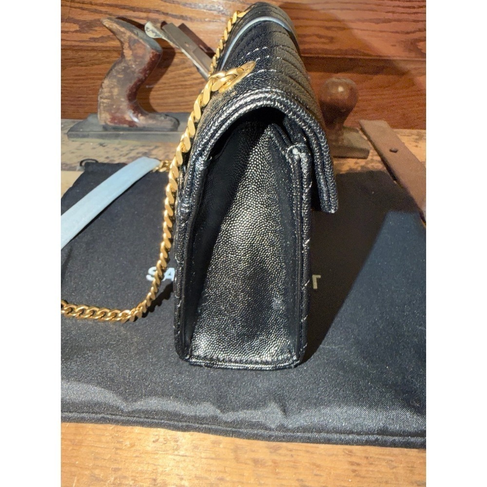 Saint Laurent Envelope Quilted Black Grain de Poudre Leather Gold Hardware - Picture 4 of 9